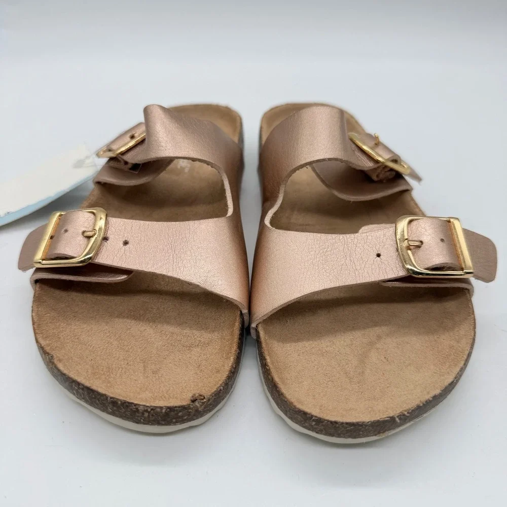 Cat & Jack Kids Rose Gold Double Buckle Slide Sandals Size 13 Metallic Cork